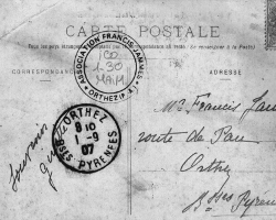 Verso de la carte postale parvenue à Orthez le 1er septembre 1907